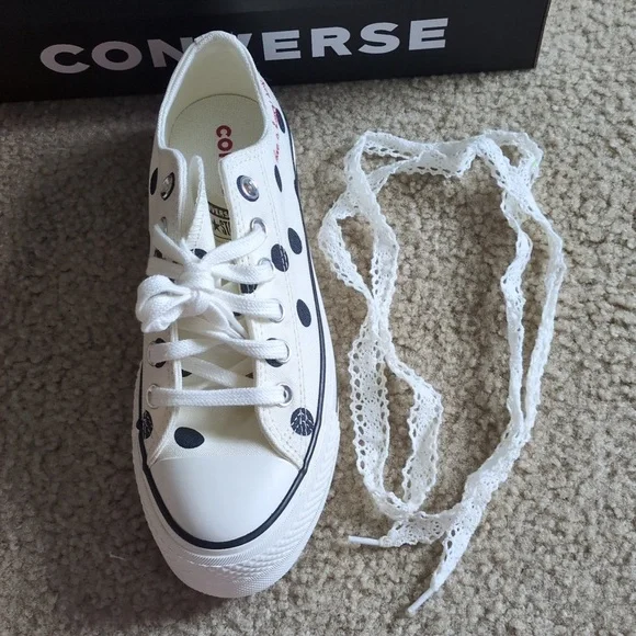 Converse Women's' All Star Lift White and Black Polka Dot Sneakers - Picture 4 of 6